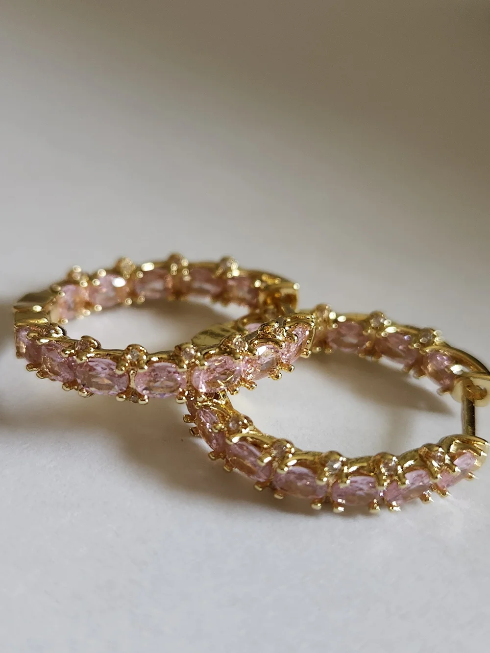New 18K Gold Plated Double-sided Pink Sapphire Hoop Earrings for Women